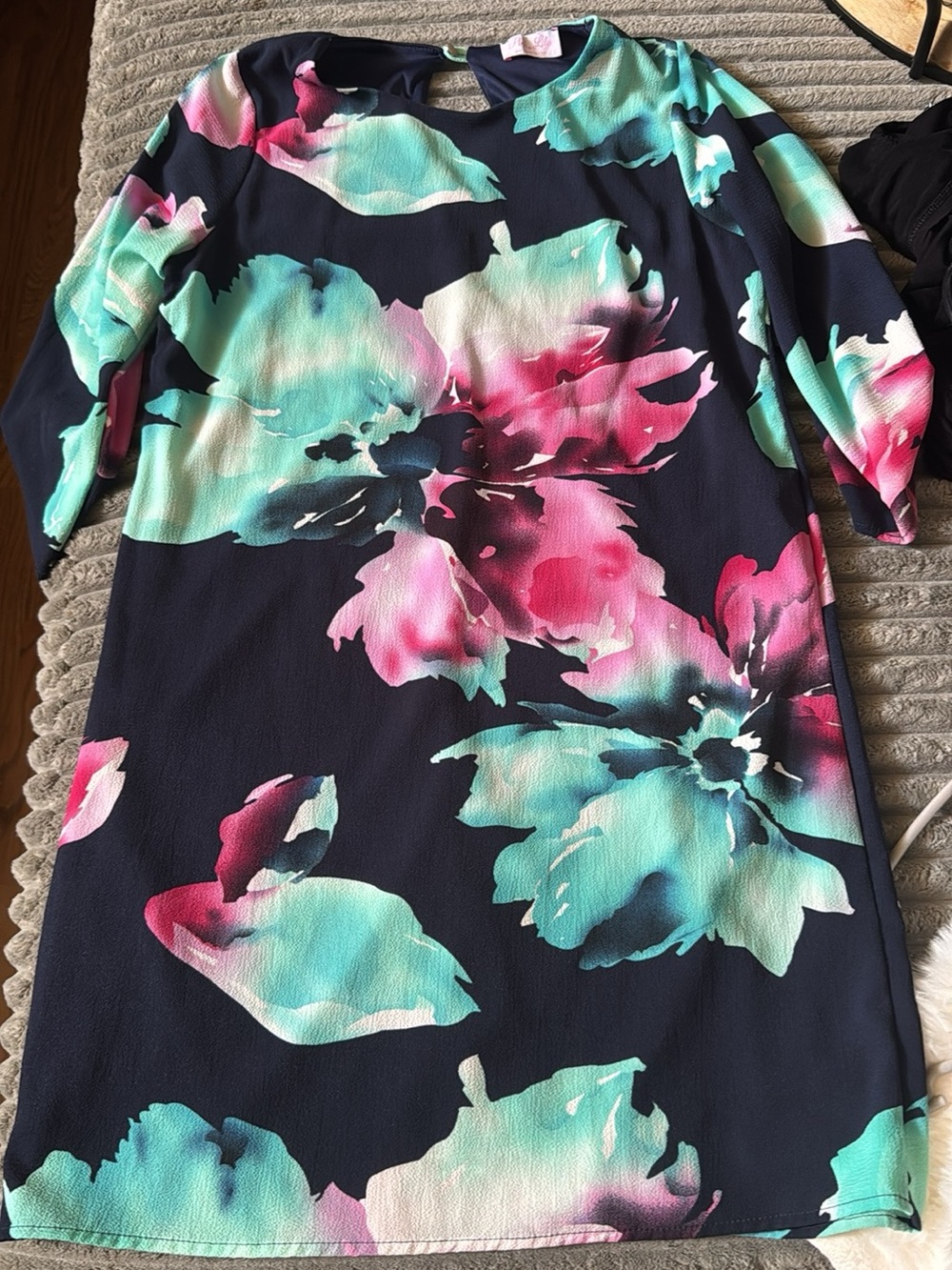 Pink Lily Navy Midi Dress with Pink & Teal Floral Print